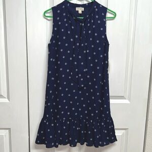 Maison Jules Dark Blue Suns Print Sleeveless Tie Neck Dress Size S NWT